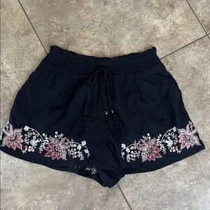 American Eagle Outfitters Black Shorts with Pink Floral Embroidery